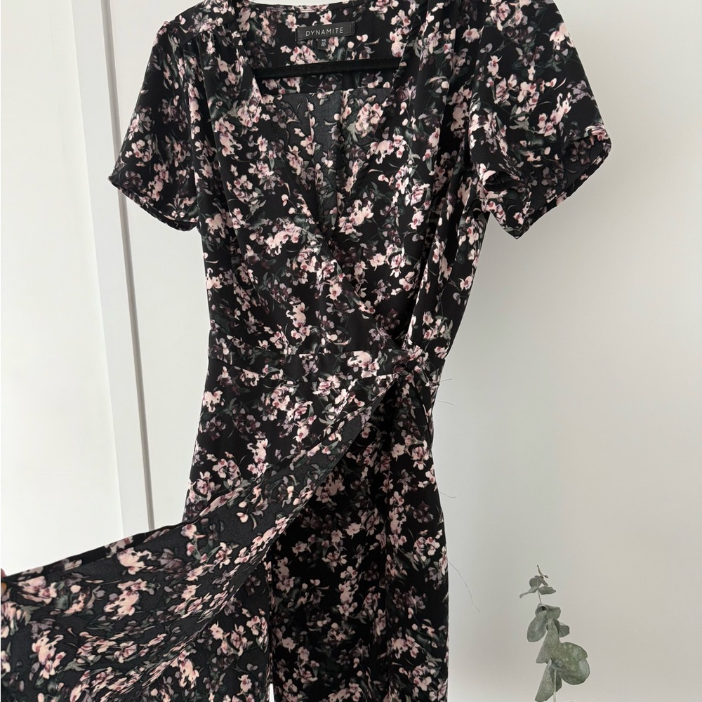 Floral Black Wrap Dress
